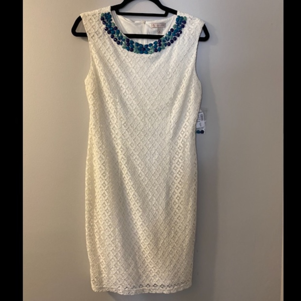 NWT White Dress Beaded Neckline, Easter, Spring